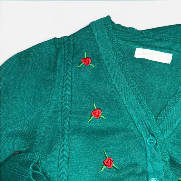 Belle Poque Green Cardigan with Red Embroidery Roses - Picture 7 of 7